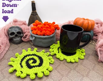 Bubbling Cauldron Crochet Coasters Pattern, Spooky Halloween Home Kitchen Decor, Beginner PDF Tutorial Digital Download ONLY