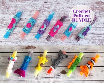 Popsicle Holders Pattern Bundle, Summer Crochet Pattern Set, Unicorn Ice Pop Cozy, Dinosaur Freeze Pop, Pattern Bundle Digital Download ONLY