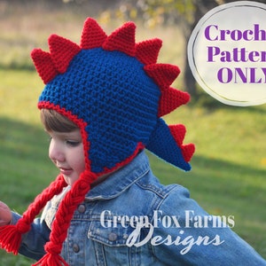 Crochet Patterns, Dinosaur Hat, Dragon Pattern, Jurassic, Crochet Hat Pattern, Dinosaur Crochet Pattern, Winter Hat, Digital Download image 5