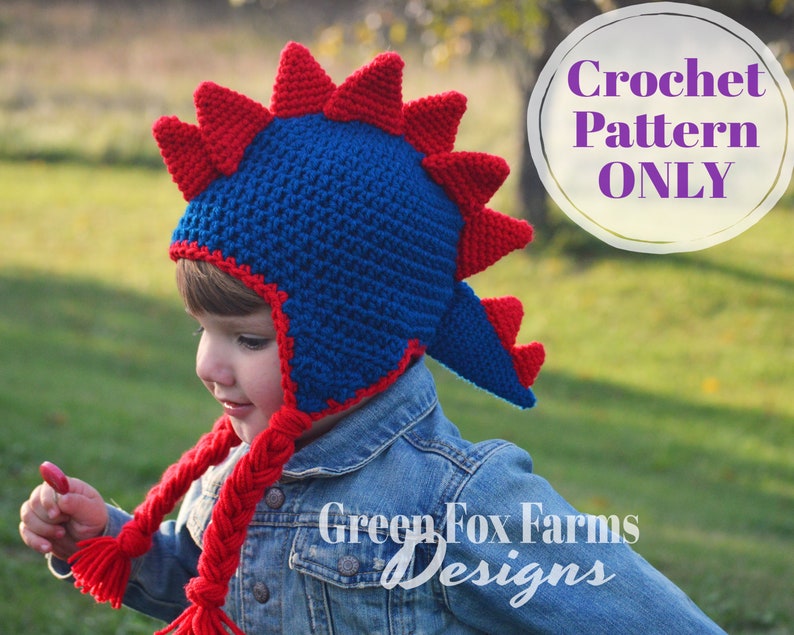Crochet Patterns, Dinosaur Hat, Dragon Pattern, Jurassic, Crochet Hat Pattern, Dinosaur Crochet Pattern, Winter Hat, Digital Download image 5