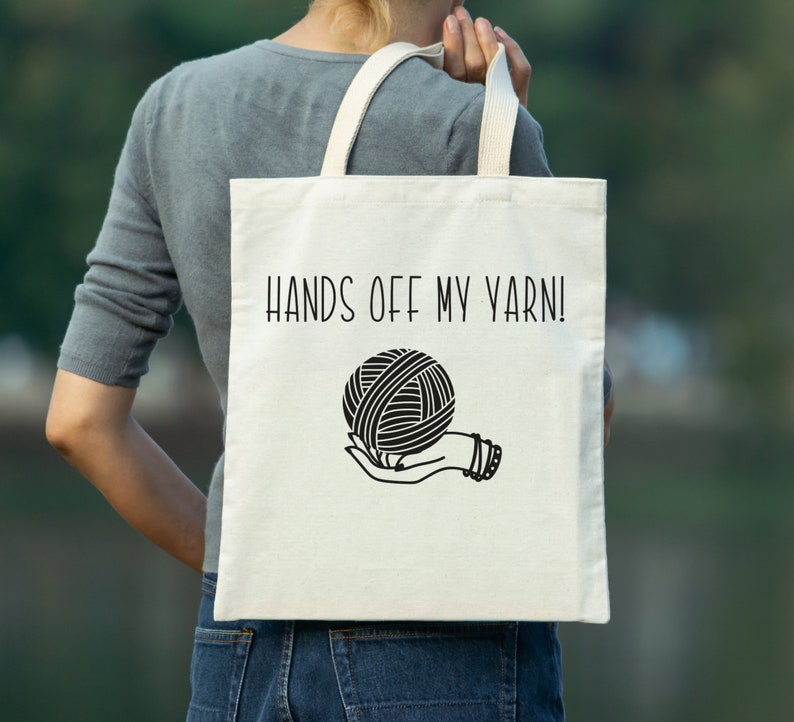 Funny Yarn Lover Project Tote Bag, Crocheter Market Bag, Knitters Tote Bag, Craft Storage Bag, Fiber Artist Gift MADE to ORDER Natural