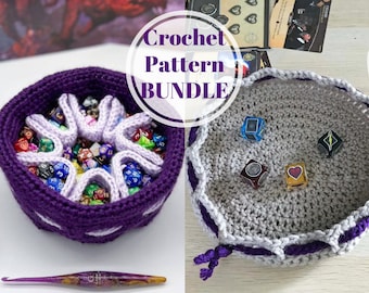 PDF 2 Dice Bag BUNDLE Crochet Patterns! DnD Dice Pocket Pouch + Rolling Dice Tray. Crochet Pattern for board games