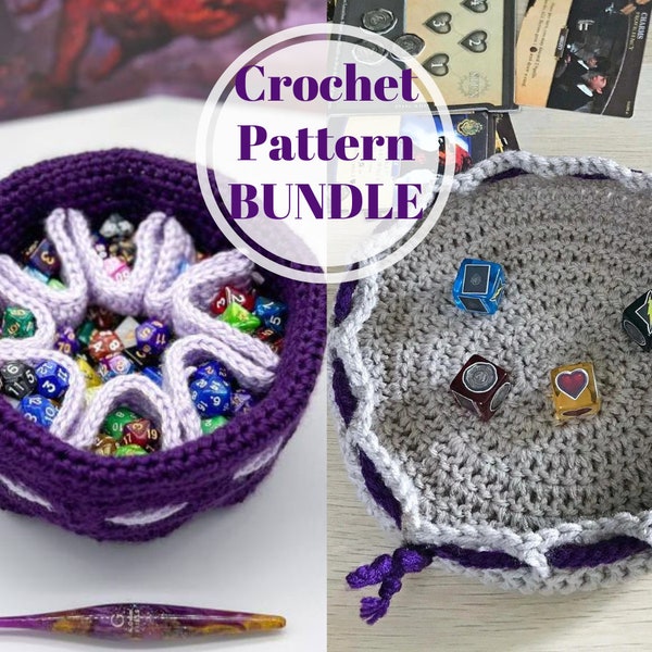 PDF 2 Dice Bag BUNDLE Crochet Patterns! DnD Dice Pocket Pouch + Rolling Dice Tray. Crochet Pattern for board games