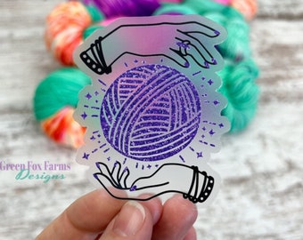 Yarn Magic Clear Sticker, Yarn Aesthetic Clear Vinyl Decal, Magic Hands Laptop Decal Crocheter Sticker