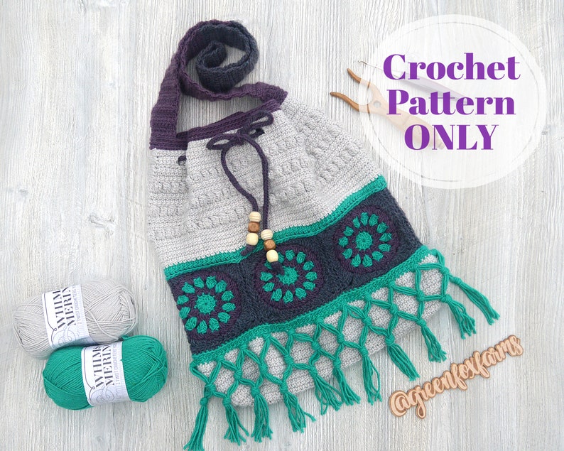 Boho Crossbody Bag Crochet Pattern, Hippie Summer Purse, Crochet Hobo Handbag, Shoulder Bag Pattern, Digital Download ONLY image 8