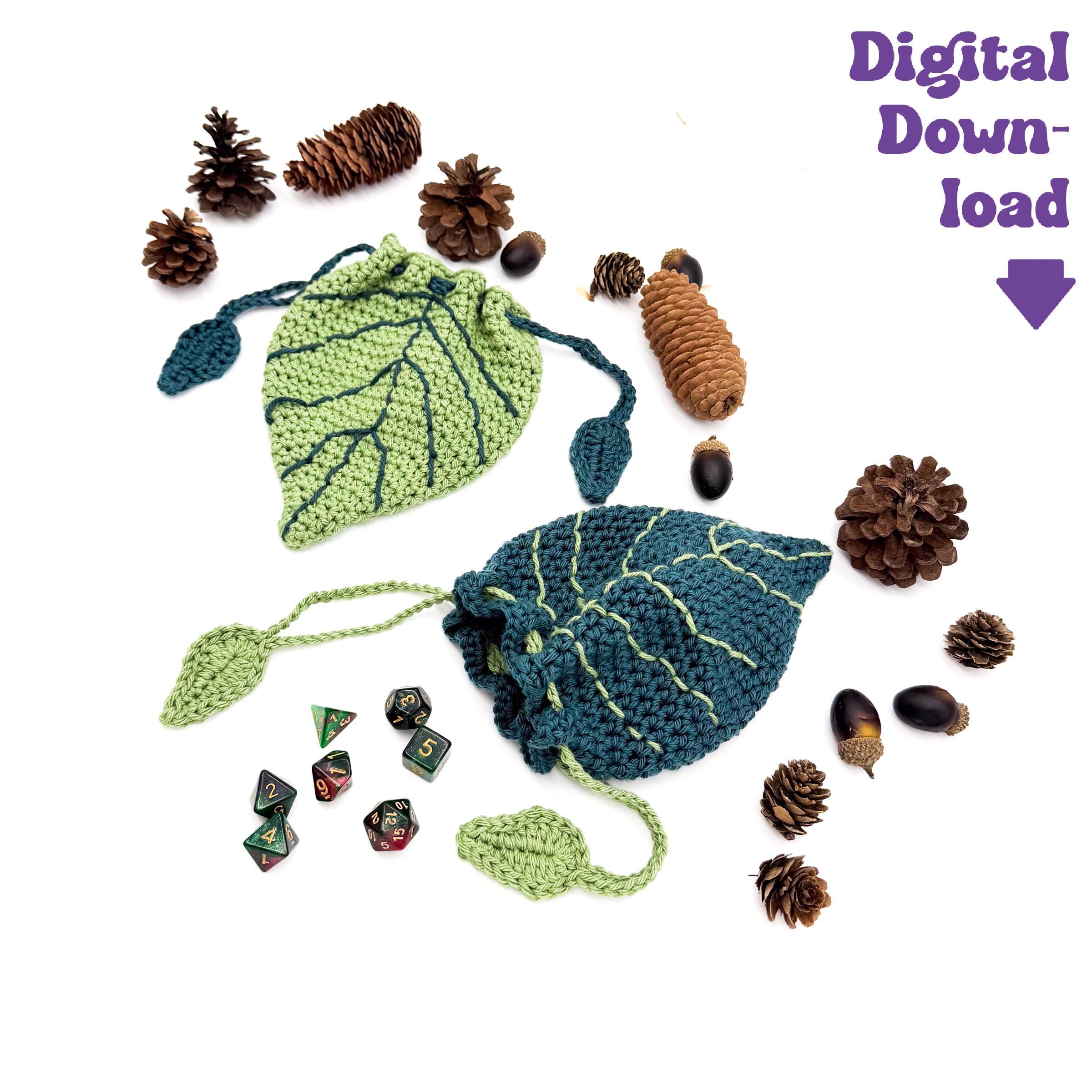 28 Dice Bag Crochet Patterns: Unique Drawstring Pouches for Gamers and Fantasy Fans 19 Leaf Dice Bag Crochet