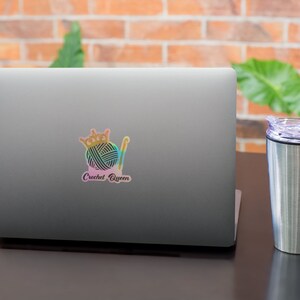 Crochet Queen Decal Holographic Sticker, Yarn Lover Gift, Laptop Decal, Holo Sticker, Yarn Ball Decal, Crocheter Gift image 8