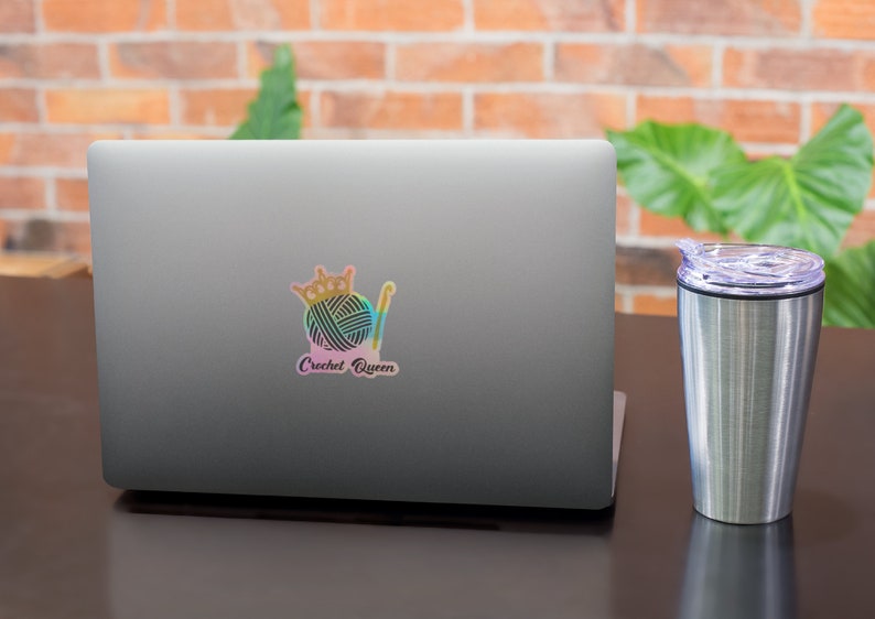 Crochet Queen Decal Holographic Sticker, Yarn Lover Gift, Laptop Decal, Holo Sticker, Yarn Ball Decal, Crocheter Gift image 8