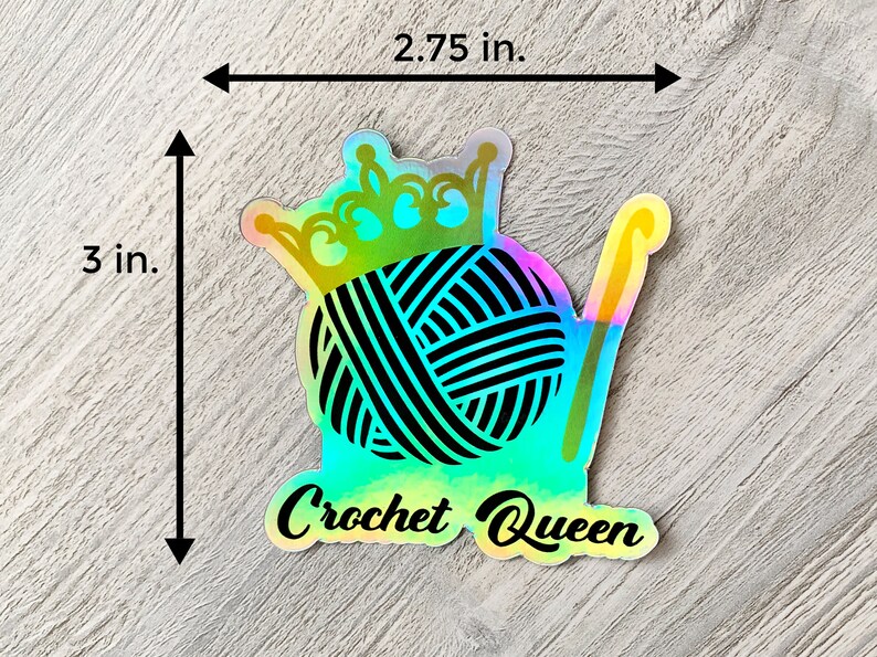 Crochet Queen Decal Holographic Sticker, Yarn Lover Gift, Laptop Decal, Holo Sticker, Yarn Ball Decal, Crocheter Gift image 3