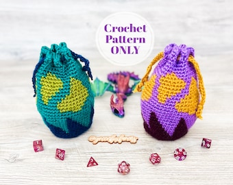 PDF Dragon Egg Dice Bag Crochet Pattern, Tapestry Crochet DnD Dice Pouch, TTRPG Drawstring Dice Storage Pattern. Digital Download ONLY