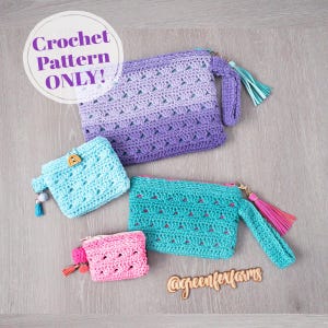 Zipper Pouch Crochet Pattern, 4 Sizes Zippered Crochet Bag Pattern, Crochet Hook Bag, Cosmetic Bag Pattern Digital Download ONLY