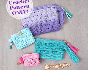 Zipper Pouch Crochet Pattern, 4 Sizes Zippered Crochet Bag Pattern, Crochet Hook Bag, Cosmetic Bag Pattern Digital Download ONLY