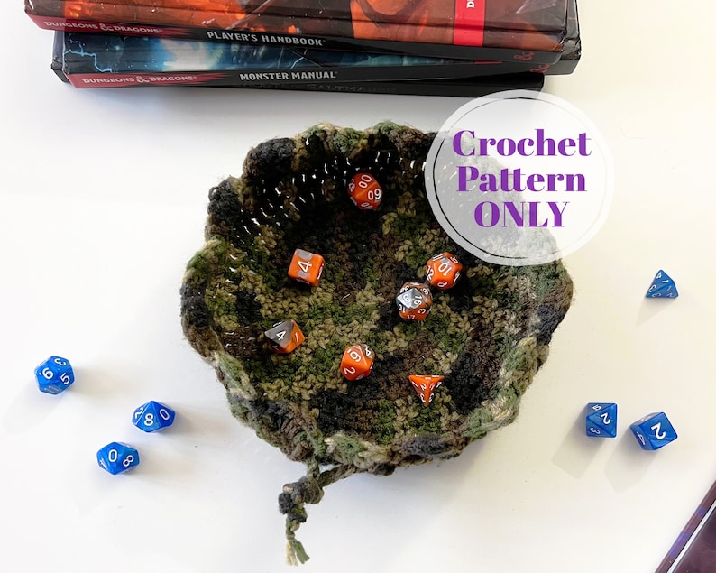 Crochet Dice Bag Pattern, D&D Dice Bag and Rolling Tray with 2 Sizes, RPG Dice Bag of Holding Pattern Digital Download ONLY image 3