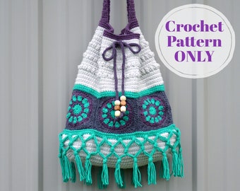 Boho Crossbody Bag Crochet Pattern, Hippie Summer Purse, Crochet Hobo Handbag, Shoulder Bag Pattern, Digital Download ONLY