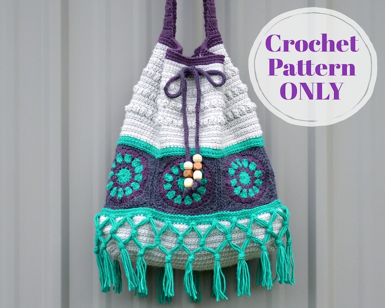 Boho Crossbody Bag Crochet Pattern, Hippie Summer Purse, Crochet Hobo Handbag, Shoulder Bag Pattern, Digital Download ONLY image 1