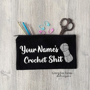 Personalized Crochet Project Bag: Funny Crochet Hook Case with YOUR Name - Custom Made