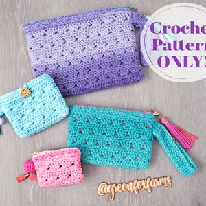 Zipper Pouch Crochet Pattern, 4 Sizes Zippered Crochet Bag Pattern, Crochet Hook Bag, Cosmetic Bag Pattern Digital Download ONLY