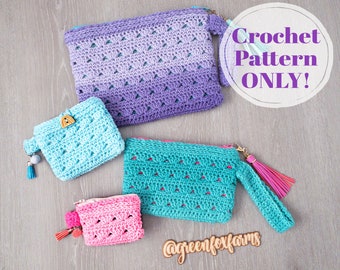 Zipper Pouch Crochet Pattern, 4 Sizes Zippered Crochet Bag Pattern, Crochet Hook Bag, Cosmetic Bag Pattern Digital Download ONLY