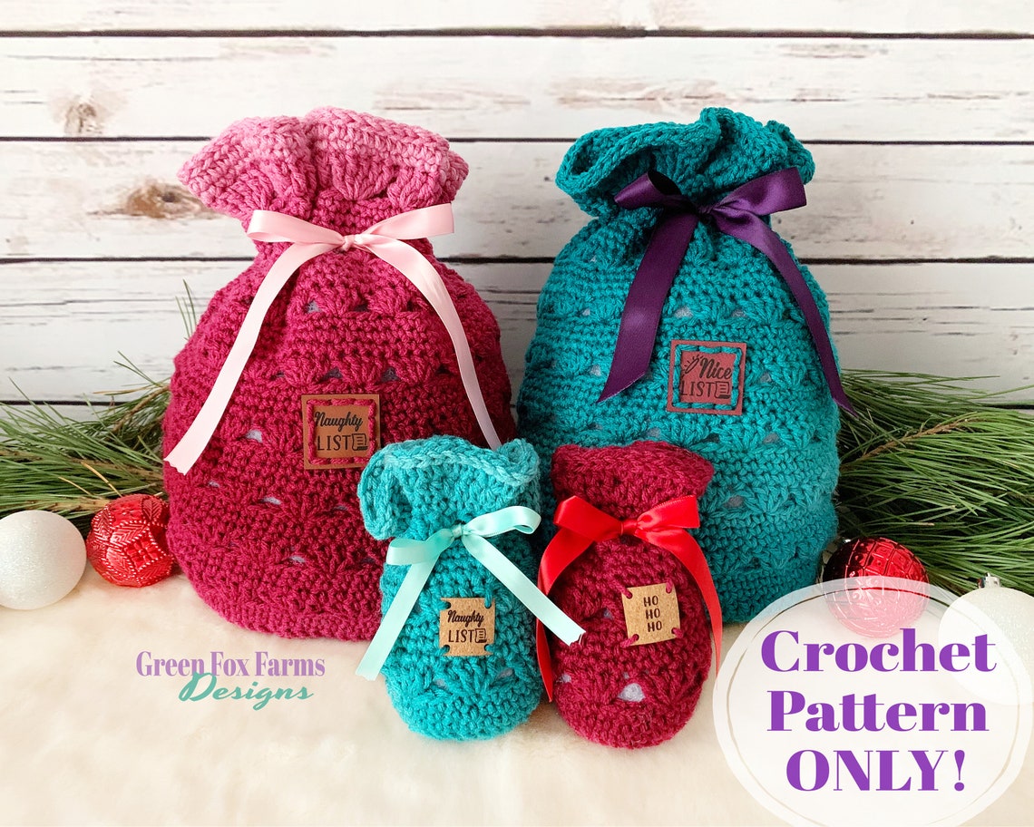 Holiday Gift Bags Crochet Pattern Reusable Christmas Gift Bag Etsy