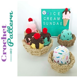 Ice Cream Sundae Amigurumi Pattern, Play Kitchen Baby Crochet Pattern, Toddler Crochet Toy Ice Cream Rattle, Digital Download