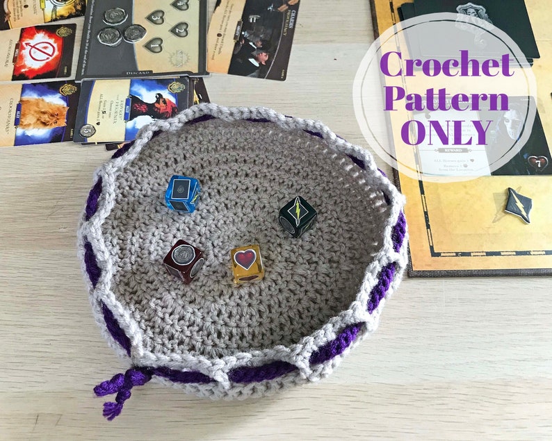 Crochet Dice Bag Pattern, D&D Dice Bag and Rolling Tray with 2 Sizes, RPG Dice Bag of Holding Pattern Digital Download ONLY image 1