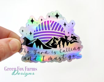 Yarn is Calling Holographic Decal for Crocheters and Knitters, Funny Laptop Sticker for Yarn Lovers, Mountains and Yarn Vinyl Decal