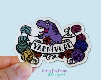Yarnivore Sticker for Yarn Hoarders and Yarn Lovers, Funny Laptop Decal for Crocheters and Knitters, Yarn Loving Dino Decal