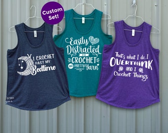 Custom SET of Funny Yarn Lover Tank Tops, Custom Pre-Order for Crocheters and Knitters, Choose your Tank Top Set Sizes XS - XL 2XL 3XL 4XL