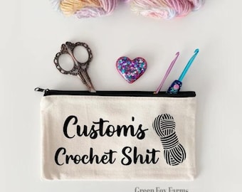 Personalized Pouch Crochet Hook Zip Bag, Custom Zipper Pouch, Zippered Project Bag, Small Storage Bag, Crocheter Gift MADE to ORDER