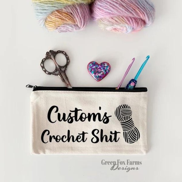 Personalized Pouch Crochet Hook Zip Bag, Custom Zipper Pouch, Zippered Project Bag, Small Storage Bag, Crocheter Gift MADE to ORDER