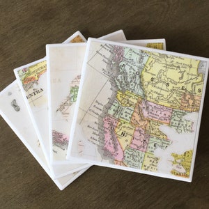 World Map Coasters, Travel Coaster Set, Map Coasters, Travel Gift, Unique Coasters, World Map, Travel Decor, Mother's Day Gift, Drinkware