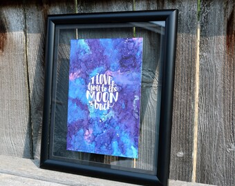 I love you to the moon and back framed watercolor