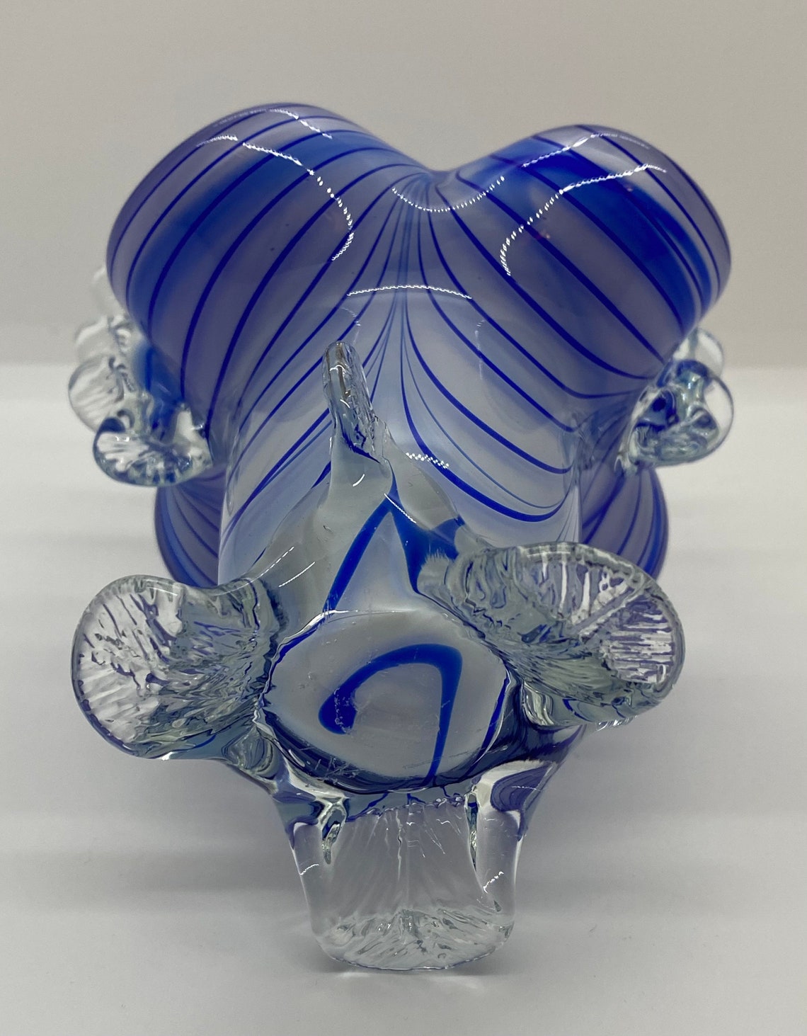 Vintage Murano glass basket Cobalt blue and white glass Etsy