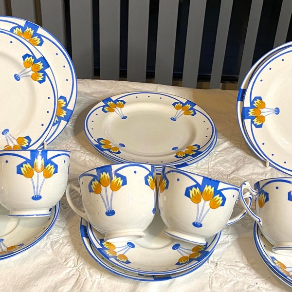 Vintage English bone china Adderleys 1926 tea set for six, Haarlem pattern bone china