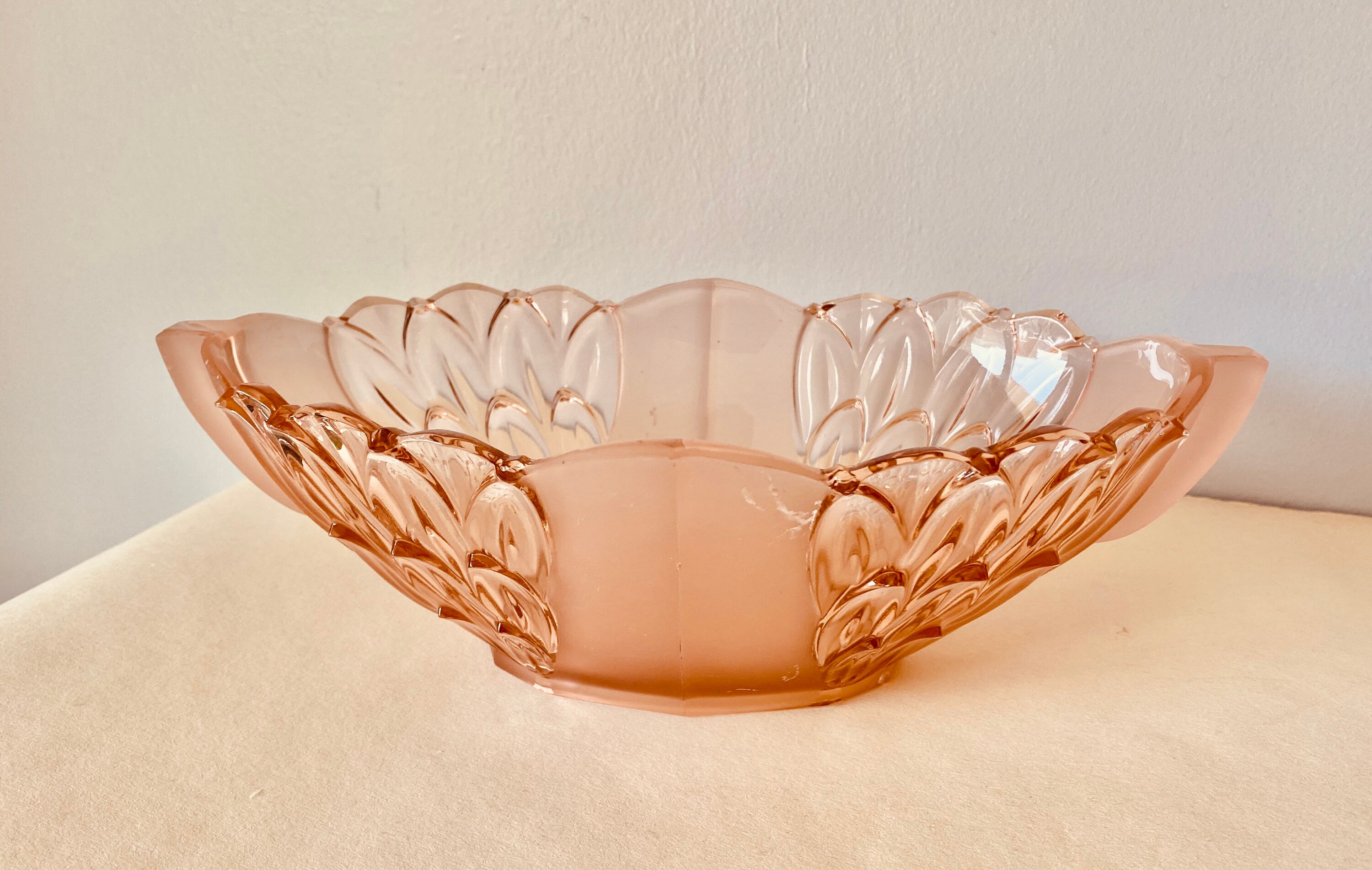 Stolzle Art Deco pink glass oval bowl Vintage Czechoslovakian Etsy