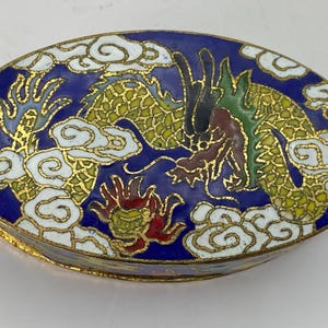 Pote de bugigangas Cloisonné vintage: motivo de dragão chinês