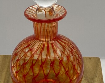 Vintage red striped Murano glass perfume bottle, Vintage 1950s hand blown glass scent bottle and stopper