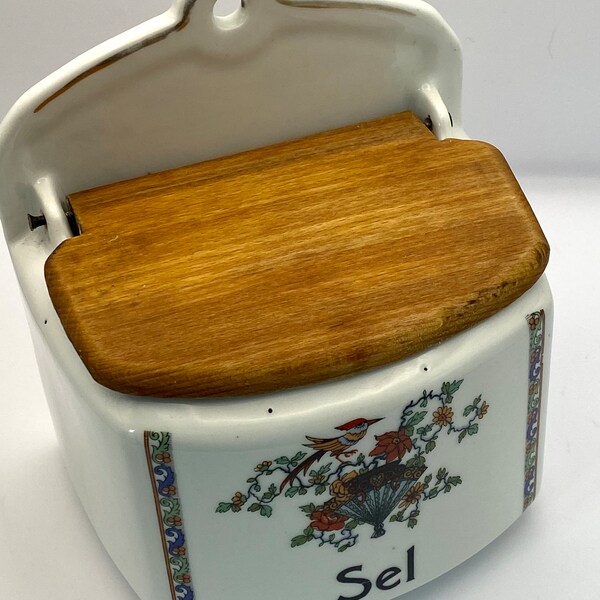 Vintage French ceramic salt storage pot, sel holder, kitchen storage container