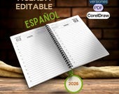 Miolo de Agenda 2026 em Espanhol | PDF para Imprimir + Arquivo Editável CDR | Ideal para Personalizar e Revender