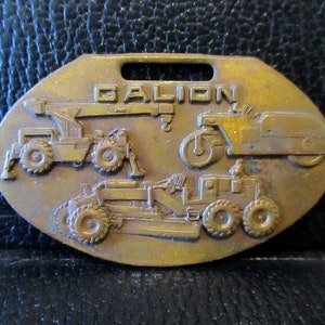 Galion Motor Road Grader Tandem Roller Lift / Boom Brass Pocket Watch Fob Construction Advertising Promo Galion Ohio