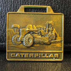 Caterpillar CAT Motor Road Grader Brass Pocket Watch Fob Construction Advertising Promo image 1