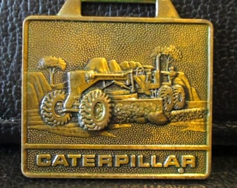 Caterpillar CAT Motor Road Grader Brass Pocket Watch Fob Construction Advertising Promo