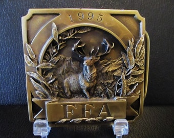 RARE 1995 John Deere FFA Future Farmers America Whitetail Buck Stag Deer Brass Belt Buckle jd Limited Ed 500 Manufactured majestic mountain