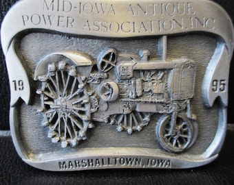 Oliver Hart-Parr Tractor on Steel Wheels Pewter Belt Buckle Mid-Iowa Antique Power Association 11th Show Marshalltown Iowa 1995