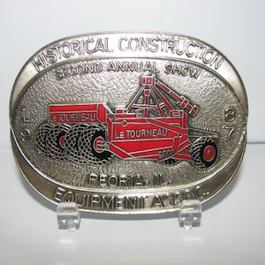 Historical Construction Equipment Association Le Tourneau Scraper Tractor Brass & Enamel Belt Buckle 2nd HCEA Show 1987 Peoria IL Limited Ed