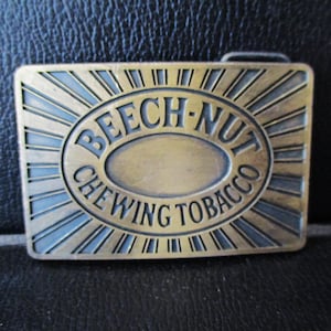 Vintage Beech-Nut Chewing Tobacco Brass Belt Buckle 1980&#39;s Advertising Promo Collectible LDL