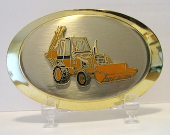 Vintage Case 580 Backhoe Loader Tractor Messing Nikkel Emaille Riem Gesp Bouw Collector Gesp mijnbouw weggroeve uitgraven