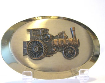 Vintage J I Case Thresher Steam Traction Engine Steel Wheel Tractor Belt Buckle Brass Nickel Copper Antique Agriculture Pioneer Farm Ag
