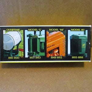 John Deere Tractor 1:64 Historical Collector Toy Set of 4 Models Overtime, G, MI & 80 Ertl #5523 Die Cast Metal Dated 1994 Vintage jd