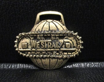 WesTrac Company Crawler Excavator Crane Track Vintage Pocket Watch Fob Construction Equipment Advertising Promo Hardings Inc. Lowell Indiana